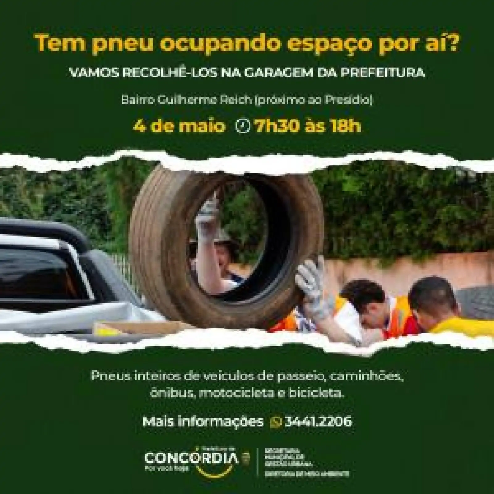 Ação de recebimento de pneus será nesta quinta-feira (4), em Concórdia