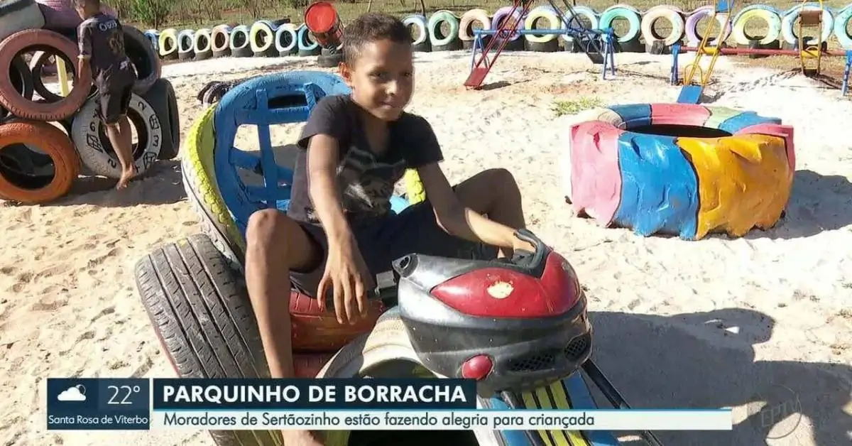  Do lixo ao 'luxo': moradores de Sertãozinho, SP, usam pneus para construir parque infantil