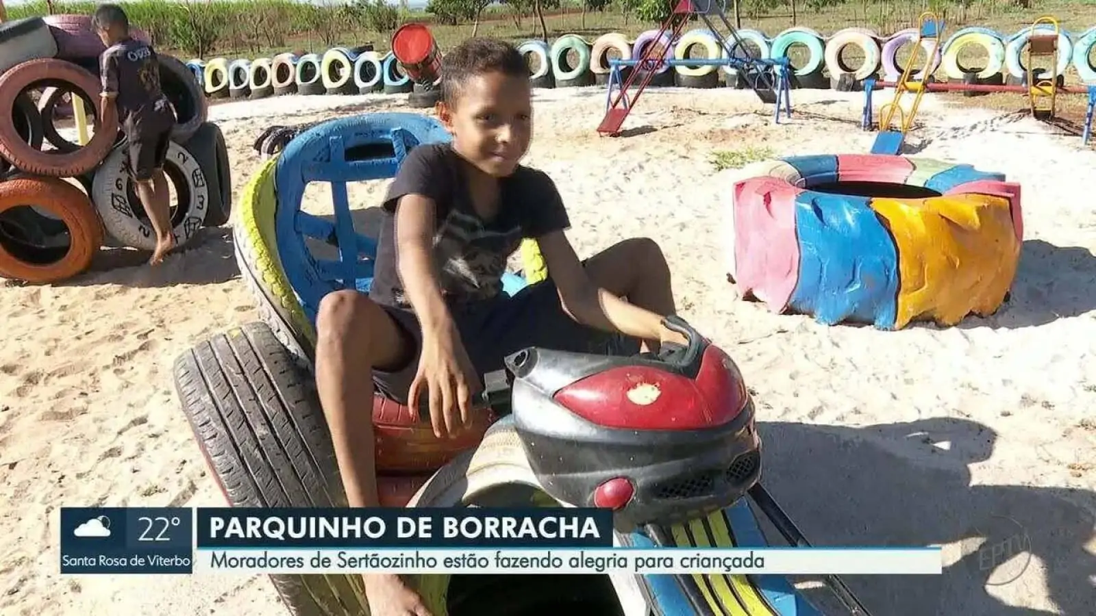  Do lixo ao 'luxo': moradores de Sertãozinho, SP, usam pneus para construir parque infantil