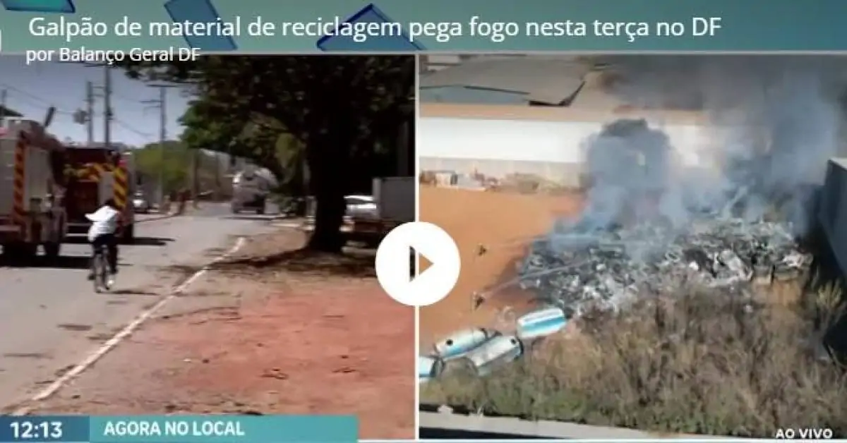 Galpão de material de reciclagem pega fogo nesta terça no DF