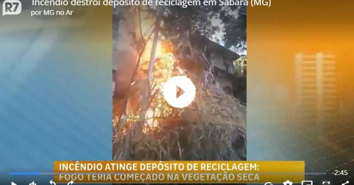 Incêndio destrói depósito de reciclagem em Sabará (MG)