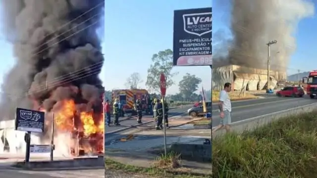 Loja de pneus incendiada em Morro da Fumaça