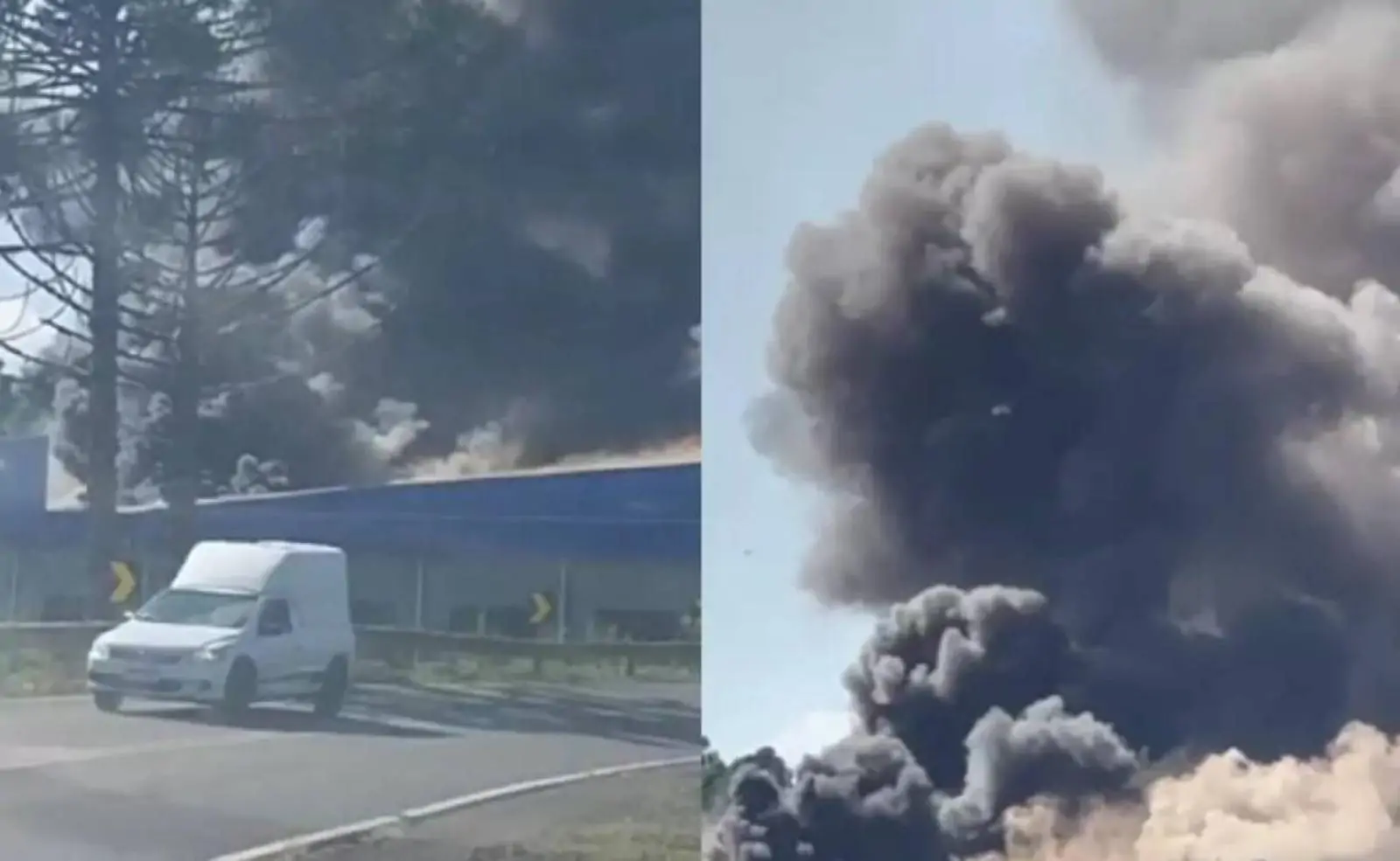 VÍDEO: Galpão de reciclagem de pneus pega fogo na SC-150 e gera fumaça tóxica em Água Doce